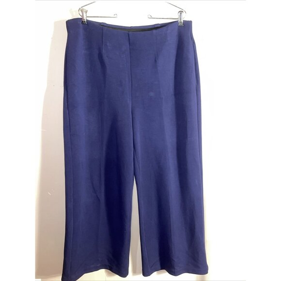 Lane Bryant Wide Leg Trousers Navy Blue Stretch Elastic Waist Pockets Sz 16 - Picture 1 of 10